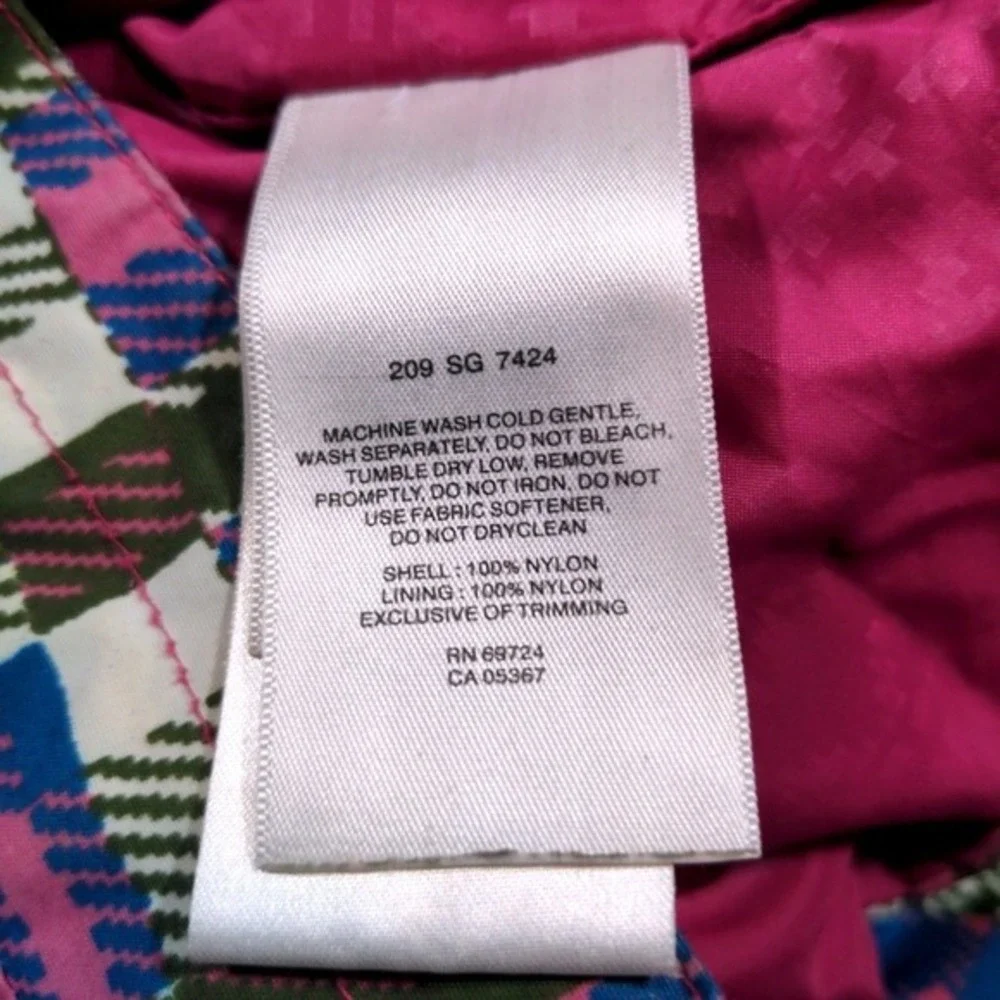 Columbia Youth Girls 10/12 Waterproof Rain Jacket Hooded Pink Blue Plaid SG 7424